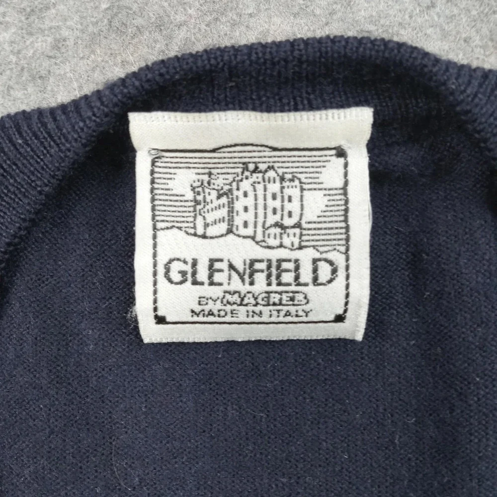 Glenfield Sweater Mens Large Blue Argyle V Neck Pullover Made In‎ Italy